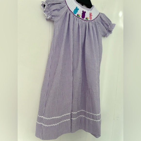 Lil Cactus Girls Lavender White Smocked Bishop Peeps Bunny Dress Size 6 - Picture 5 of 14